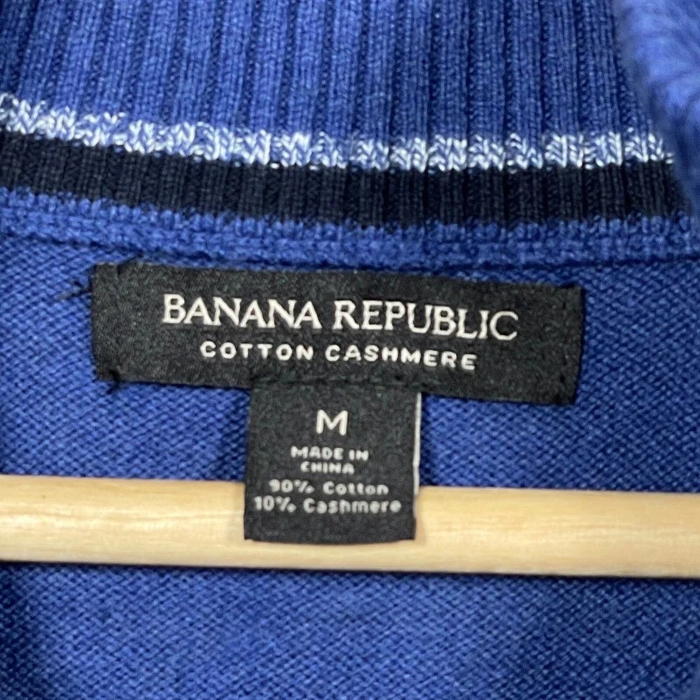 Banana‎ Republic Sweater Men Medium Quarter Zip Blue Cotton Cashmere Blend